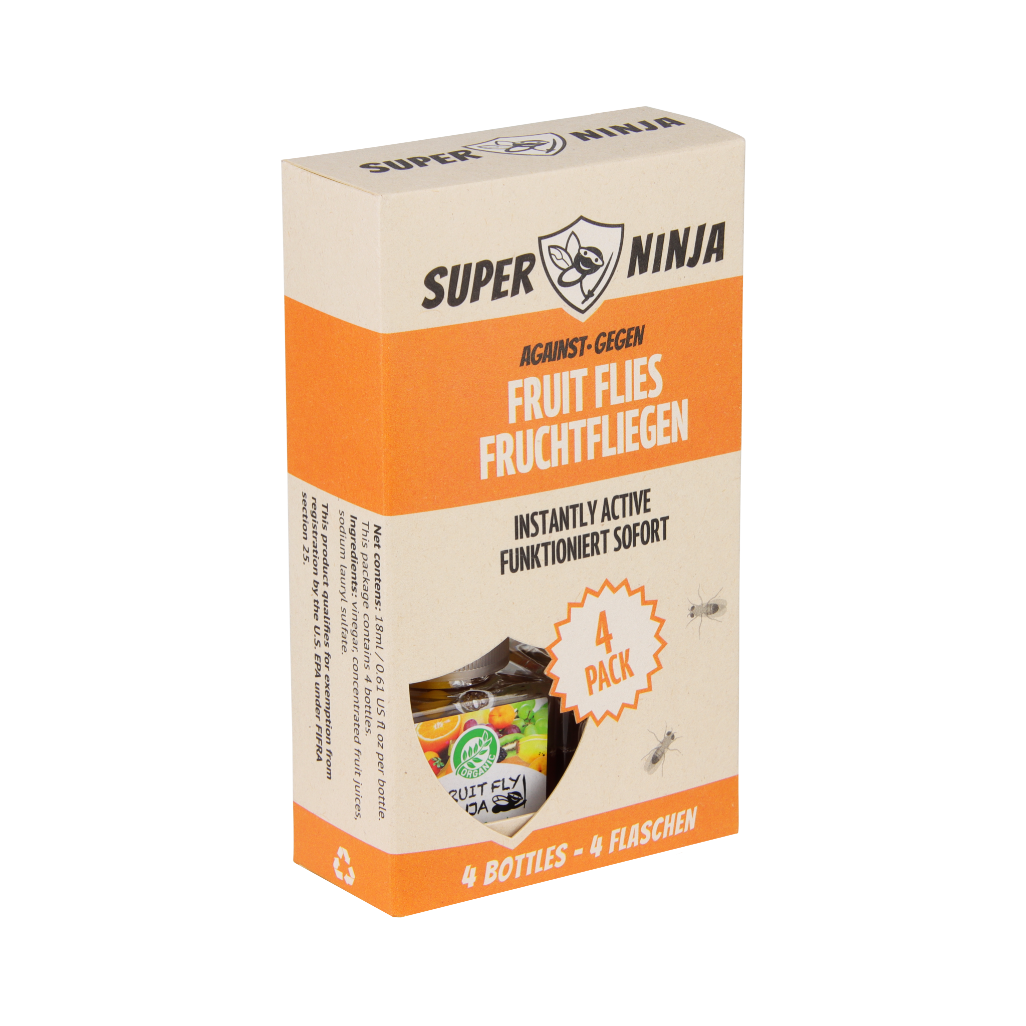 Super Ninja Fruit Fly Trap - Single Pack - Highly Effective Ecological Fruit Fly Traps Indoor - Environmentally Responsible Fruit Fly Killer - User F