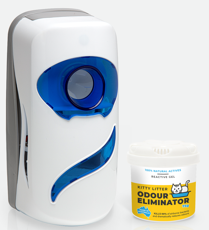 SAN-AIR Sleek Fan Dispenser with Kitty Litter Odour Eliminator Gel 75g Bundle