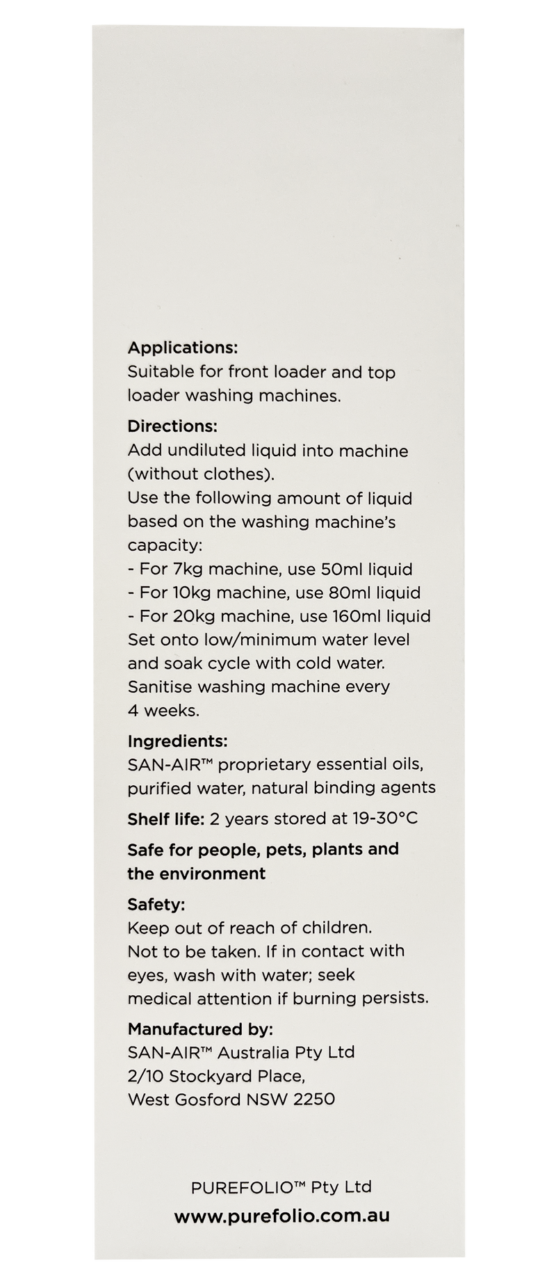 PUREFOLIO Washing Machine Sanitiser Concentrate  250ml