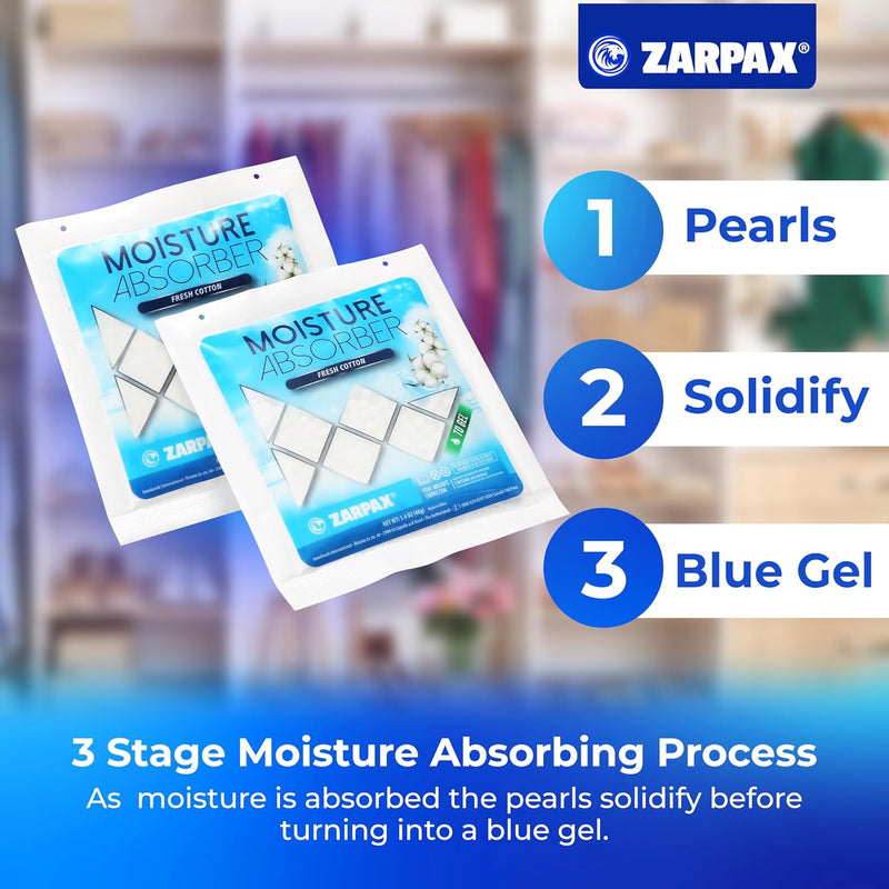 Zarpax Moisture Absorber Sachets Fresh Cotton 1.4 oz