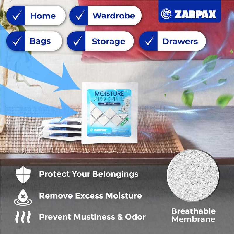 Zarpax Moisture Absorber Sachets Fresh Cotton 1.4 oz