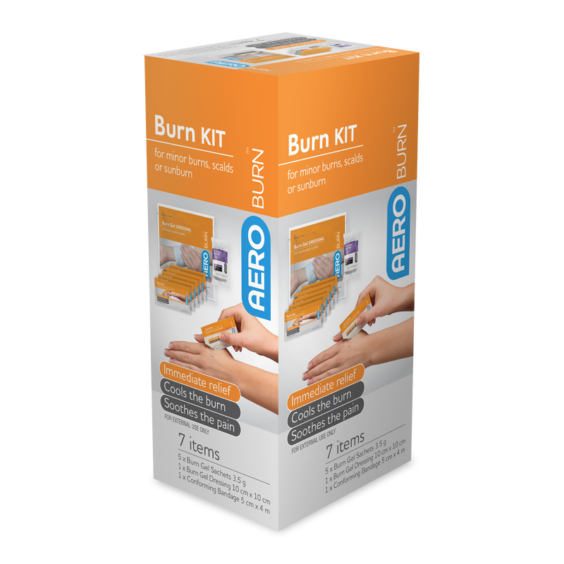 Burn Kit (7 Pieces)  - includes Burn Dressing, Burn Gel Sachets, 5cm Conforming Bandage