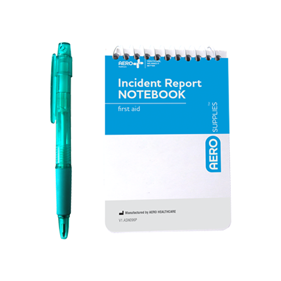 First Aid Notebook and pen