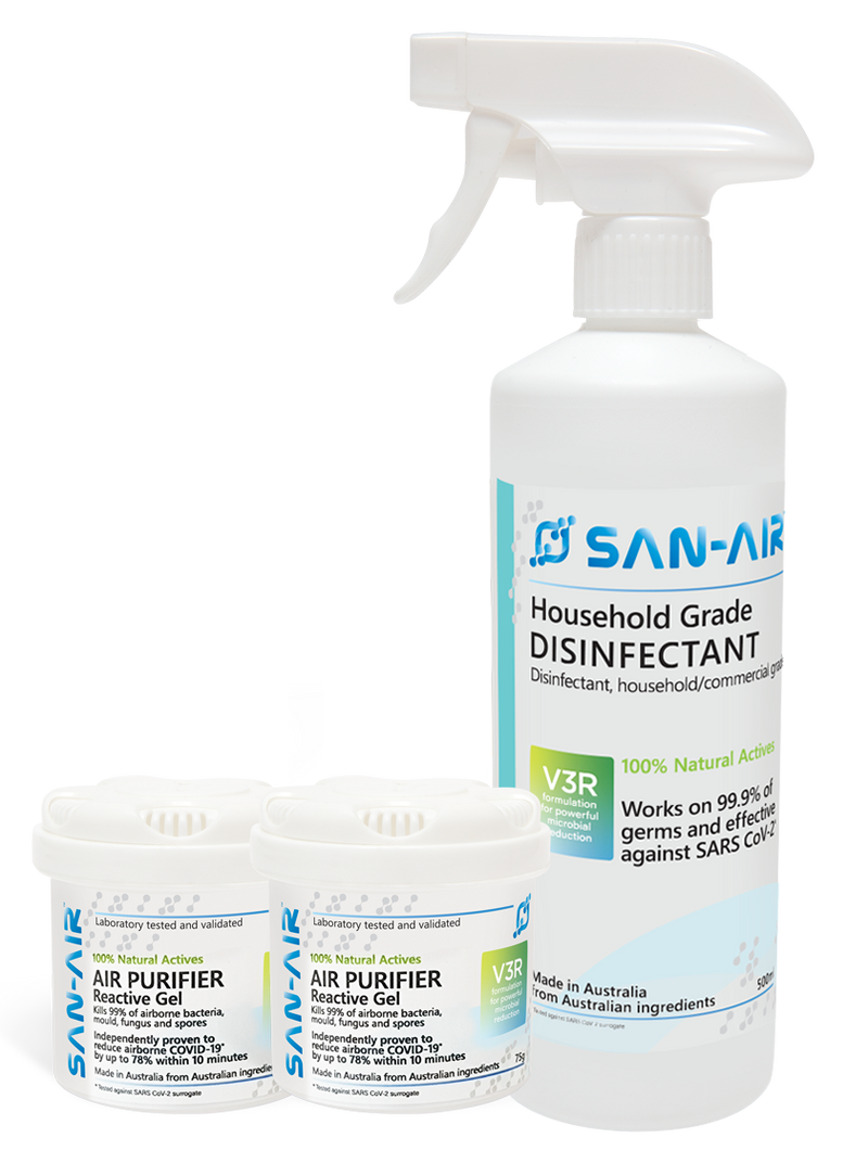 SAN-AIR V3R Winter Wellness Purification BUNDLE - Surface Disinfectant RTU and 2 Air Purifier Gels