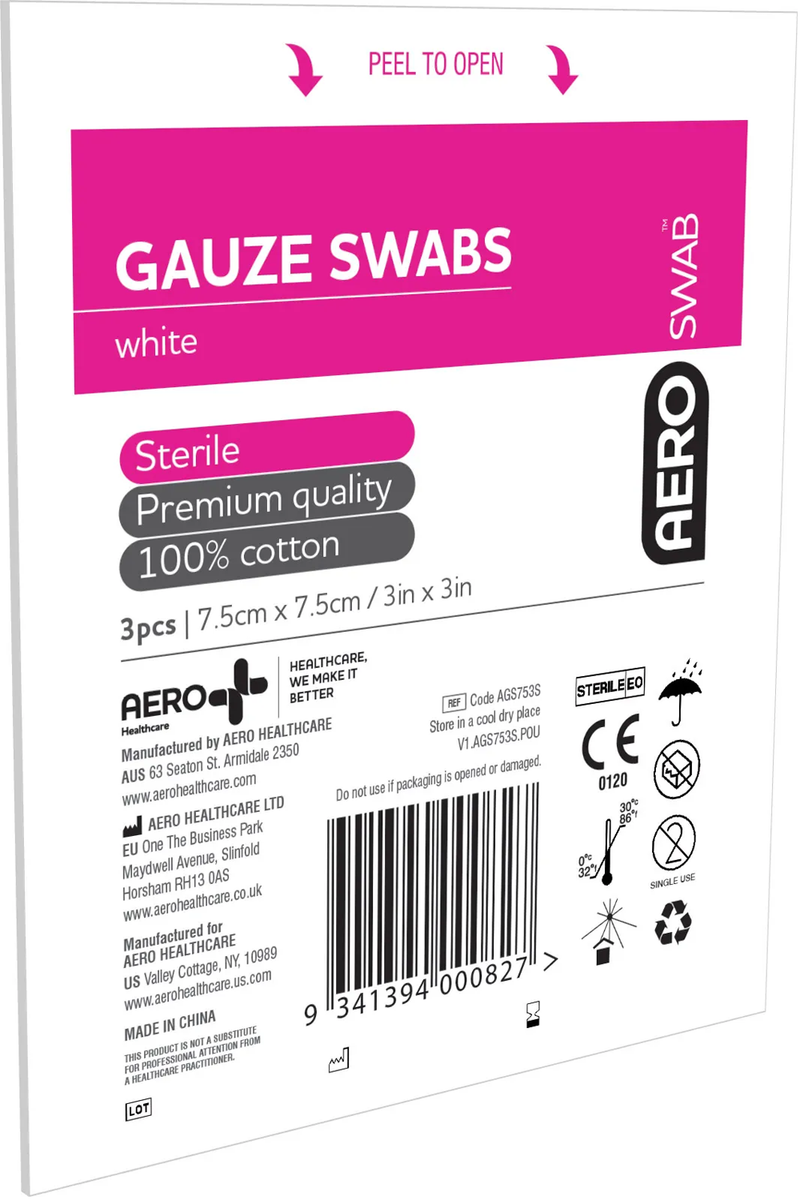 Gauze Swabs Sterile 7.5x7.5cm (Pack of 3)