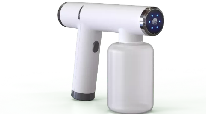 A handheld sprayer gun and its attachment on a white background